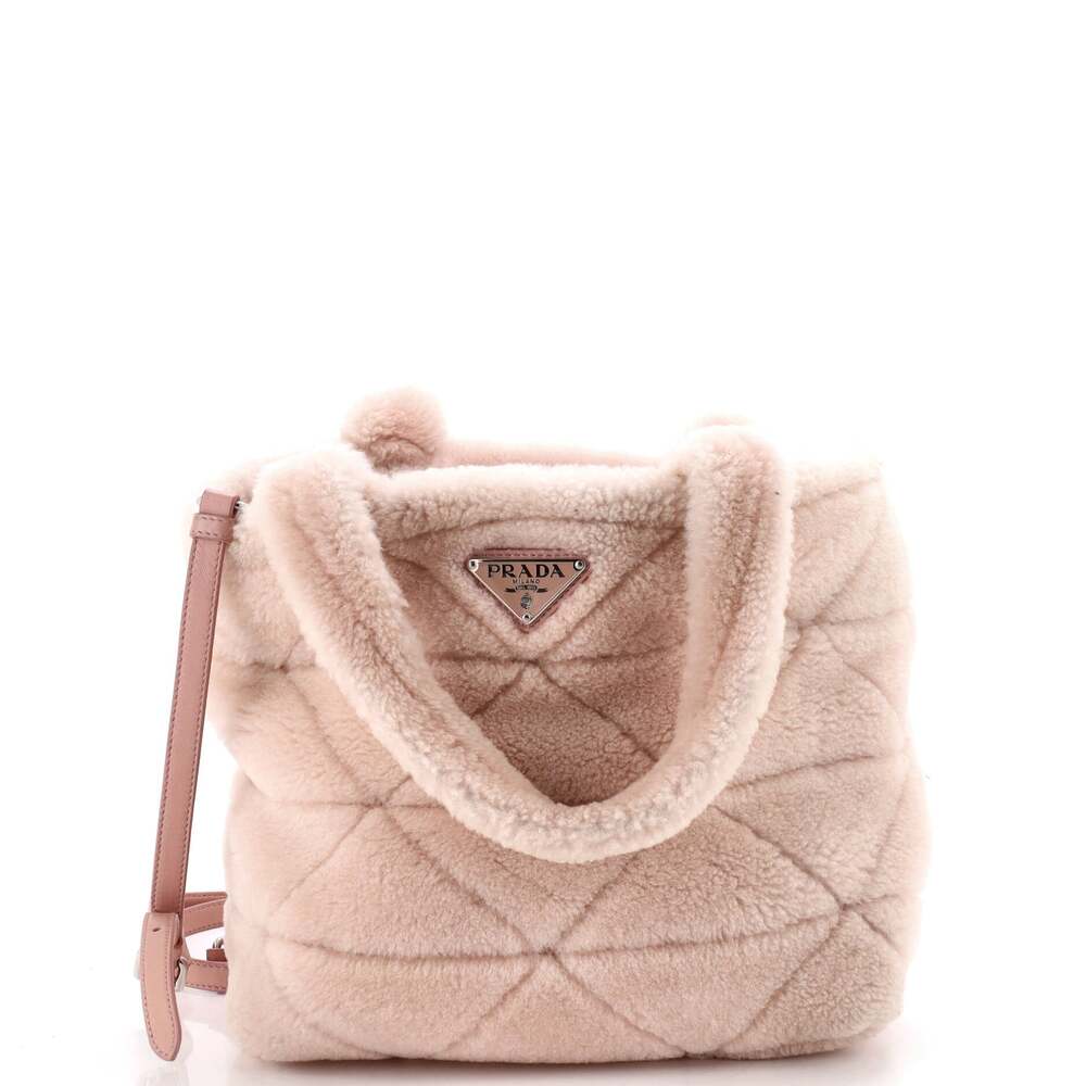 Prada Triangle Tote Quilted Shearling #249426P12B - Picture 1 of 7